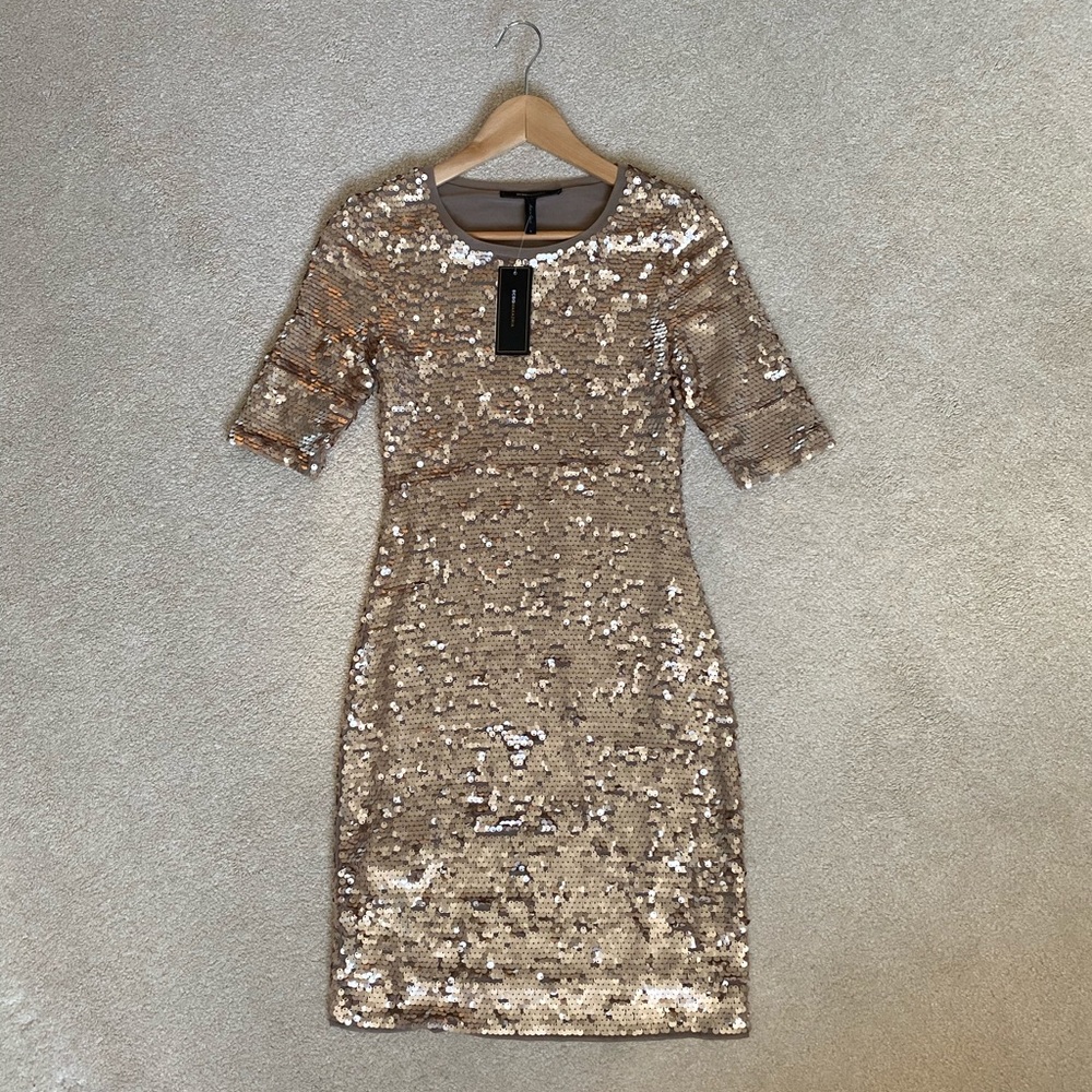 **NEW BCBG ROSE GOLD SEQUIN DRESS**